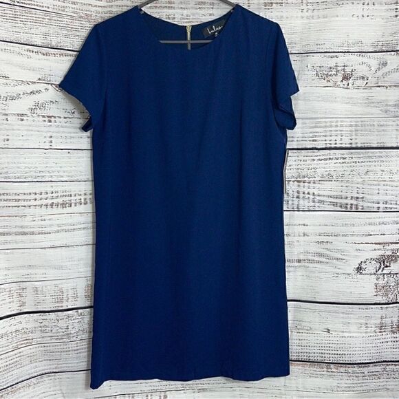 Lulus Dress Womens Sz Medium shift and shout chiffon Navy Blue Mini Preppy NWT - Picture 2 of 10